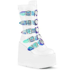 Demonia Swing 230 White Vegan Leather Platform Boots